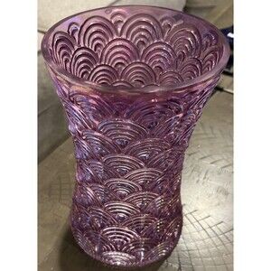 Peacock Tail Pattern iridescent ￼Purple Art Glass Vase 8”
